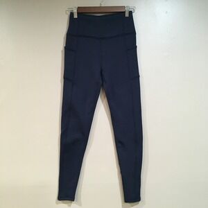 Kyodan Fleece Lined Pocket Leggings Womens XS Navy Blue High Waist Outdoor Hike